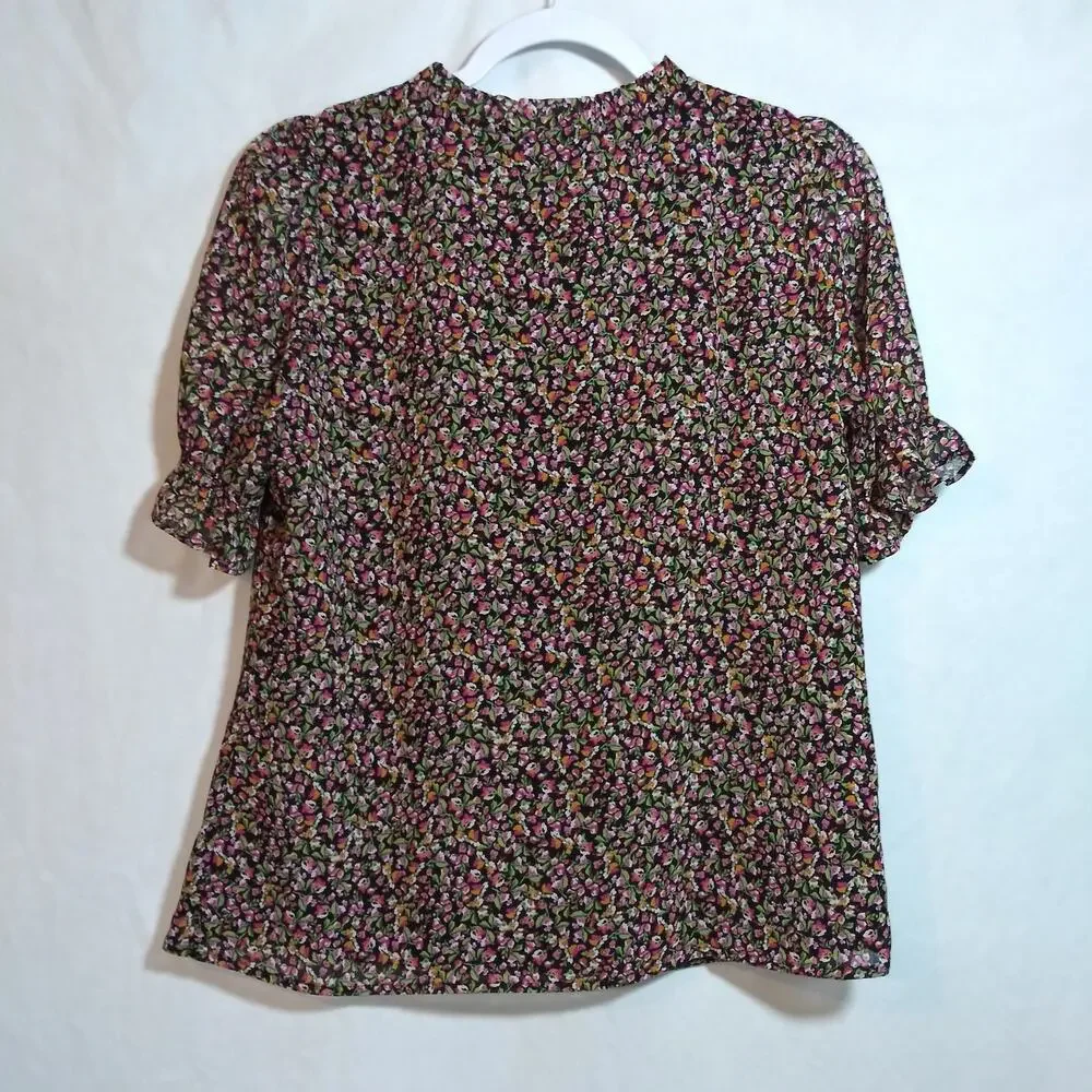 J. Crew Ditsy Floral Puff Sleeve Lightweight Blouse Size Small
